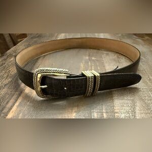 Brighton Black crocodile Leather Belt with Gold & Silver Buckle